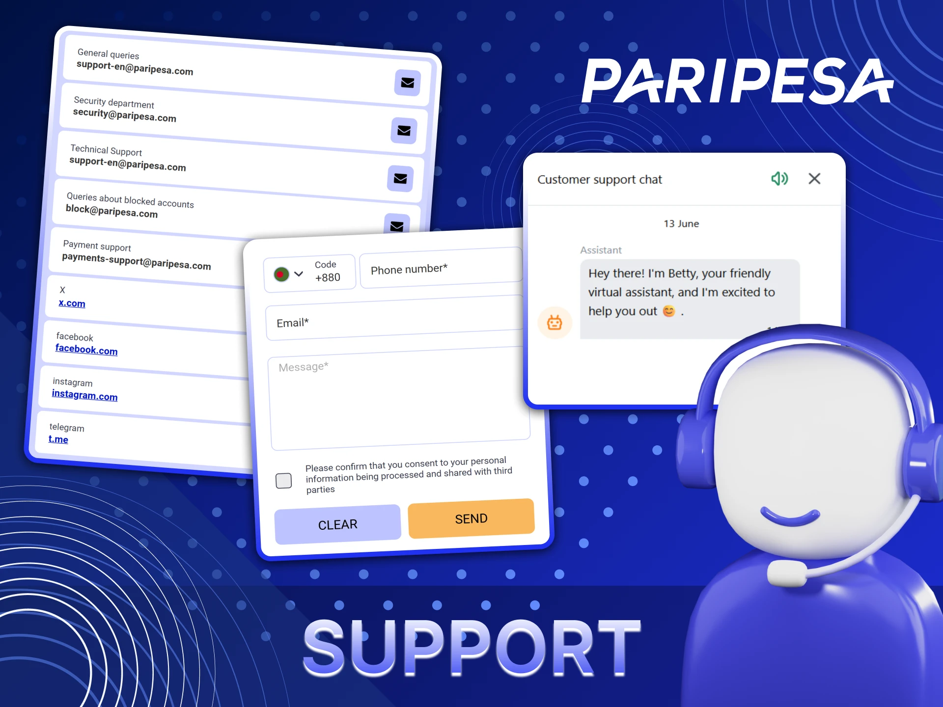 The Paripesa team is always ready to help you solve any problems.