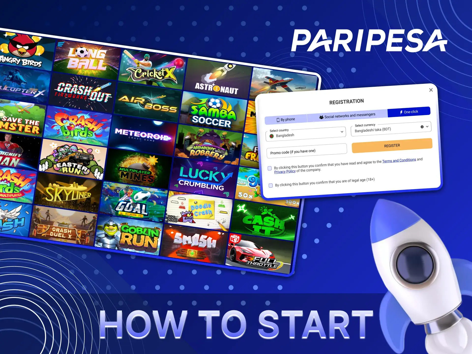 Create a Paripesa account and start playing Crash games.
