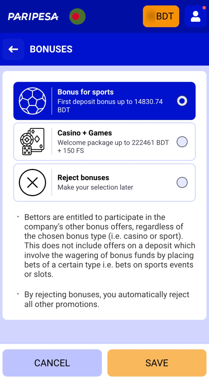 Confirm your participation in Paripesa bonuses.