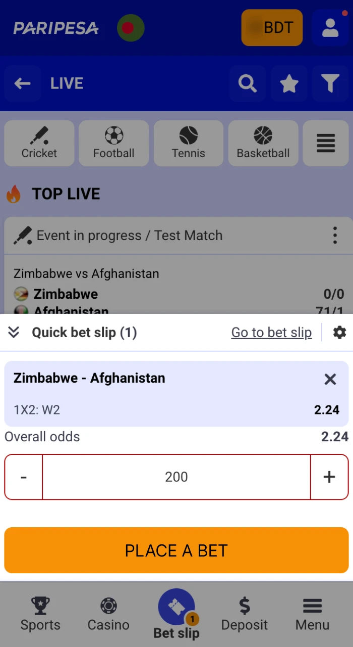 Meet the wagering requirements and place bets at Paripesa.